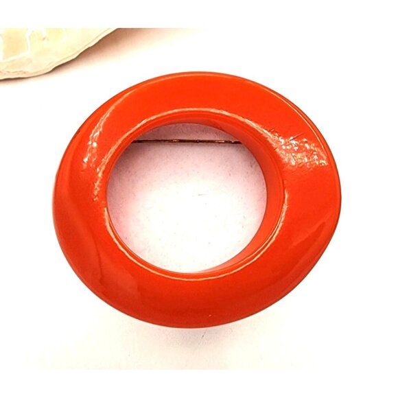 Vintage Orange Bakelite Retro Oval Circle Brooch Pin Fall MCM Chunky Beautiful! - Picture 1 of 6